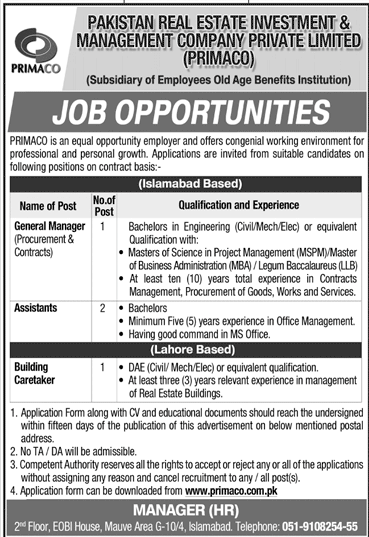 Latest Islamabad Jobs in PRIMACO