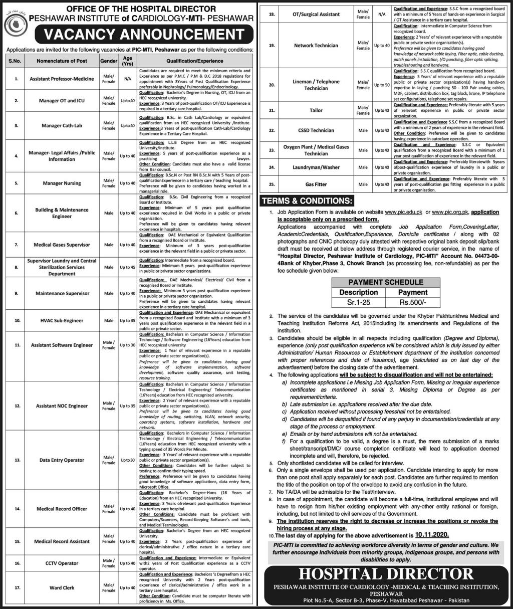 Latest Jobs in Peshawar Institute of Cardiology