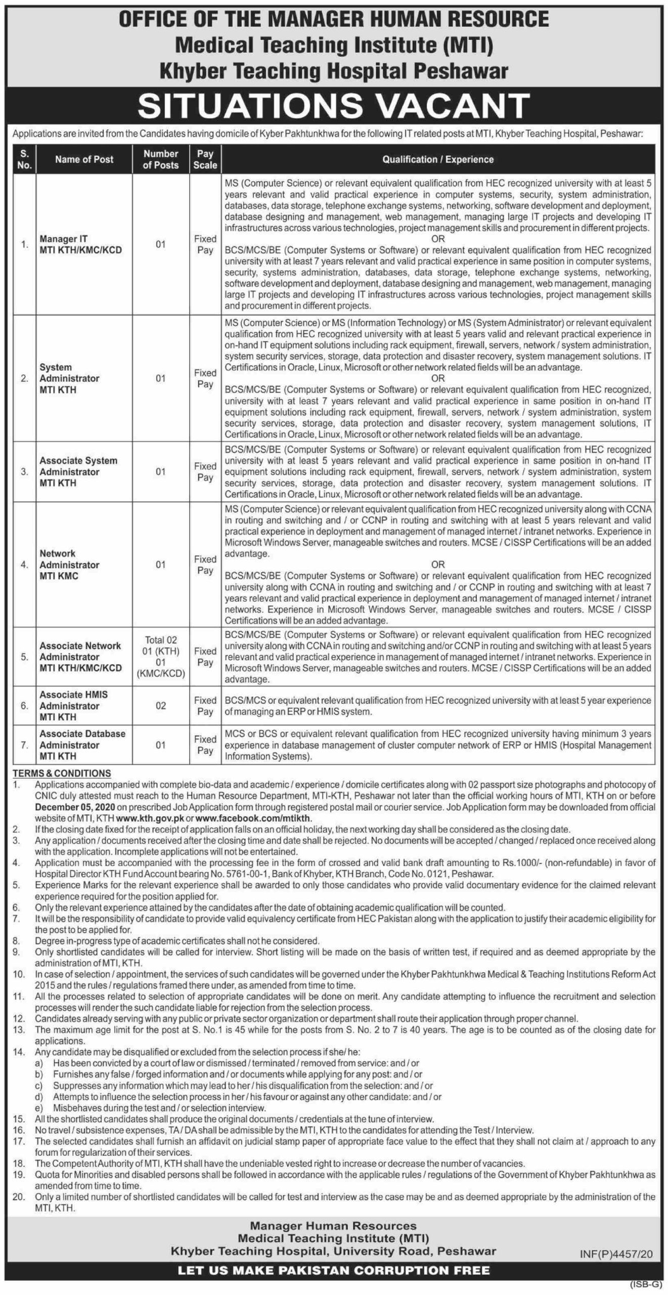 Government Jobs in Khyber Teaching Hospital