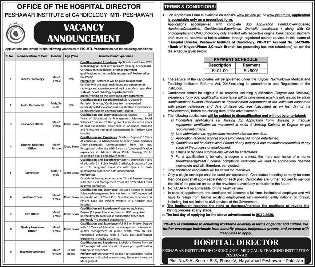 jobs in Peshawar Institute of Cardiology