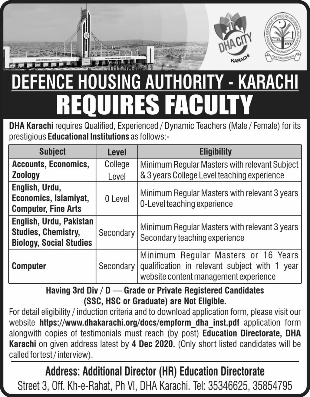DHA Karachi Jobs in Defence Housing Authority