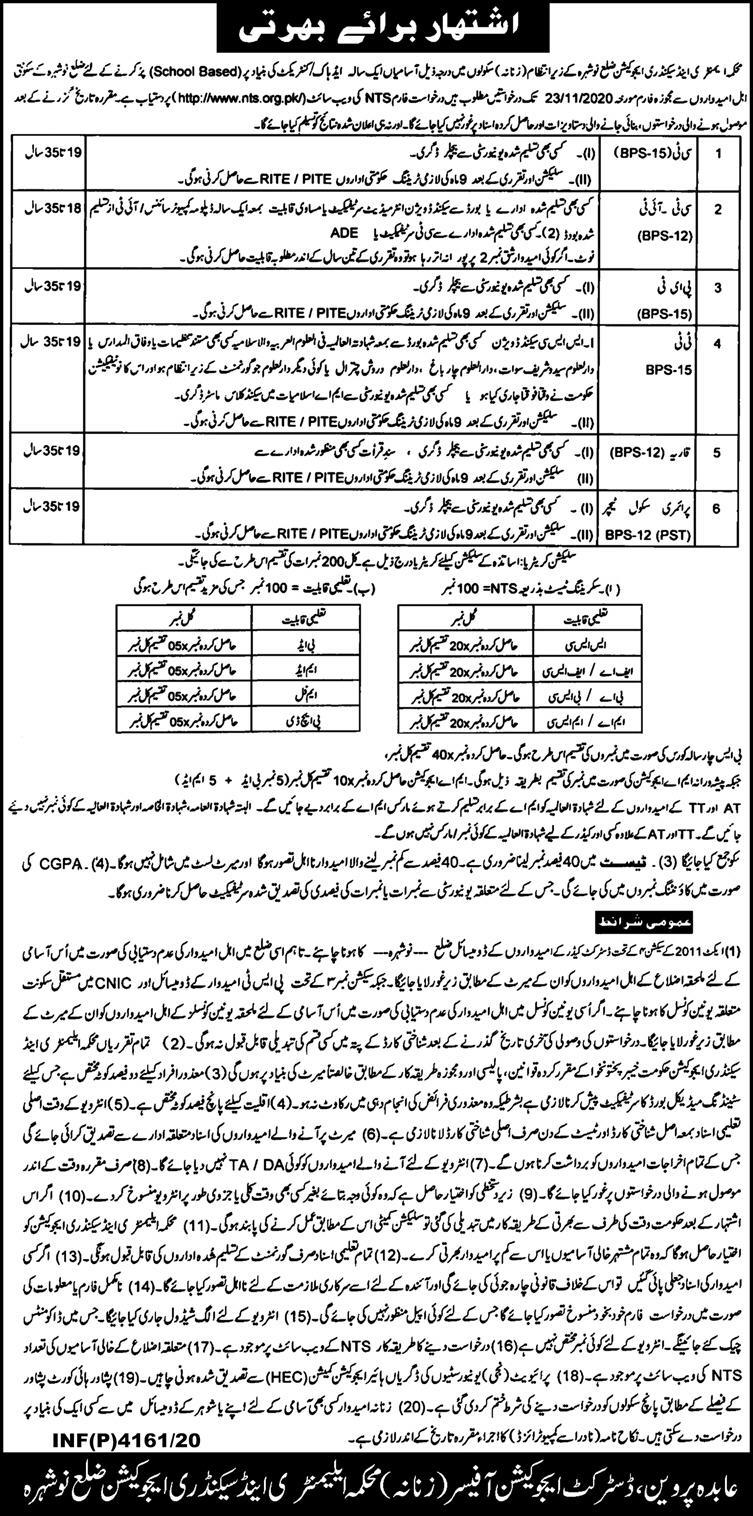 NTS Jobs in KPK Elementary and Secondary Education 2020