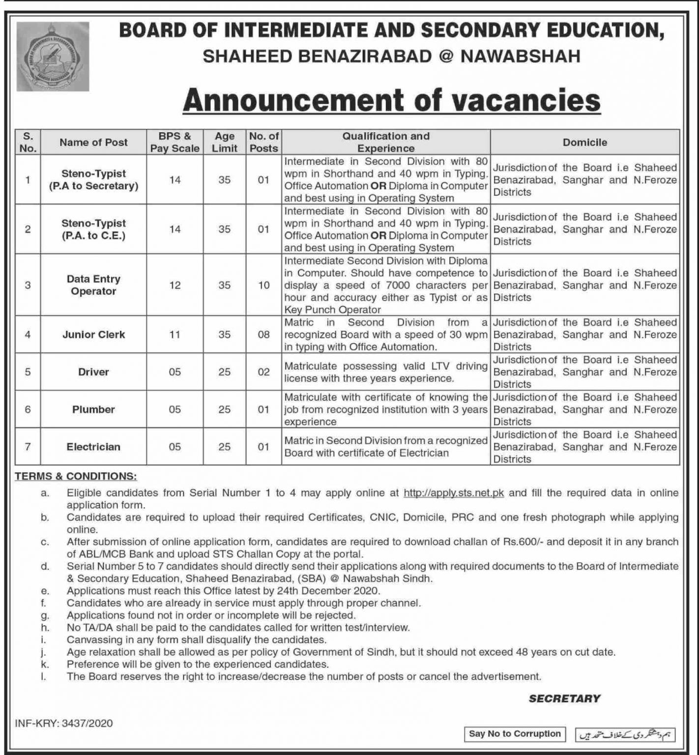Government Jobs in BISE Nawabshah