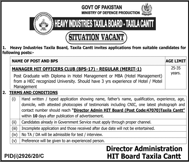 Govt of Pakistan Jobs in Ministry of Defence Production