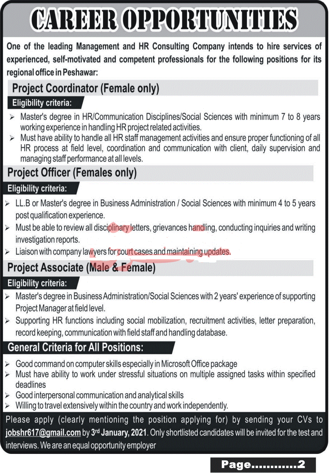 Management & HR Consulting Company Latest Jobs in KPK