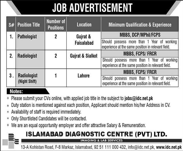 Islamabad Diagnostic Center Jobs in Punjab 2021