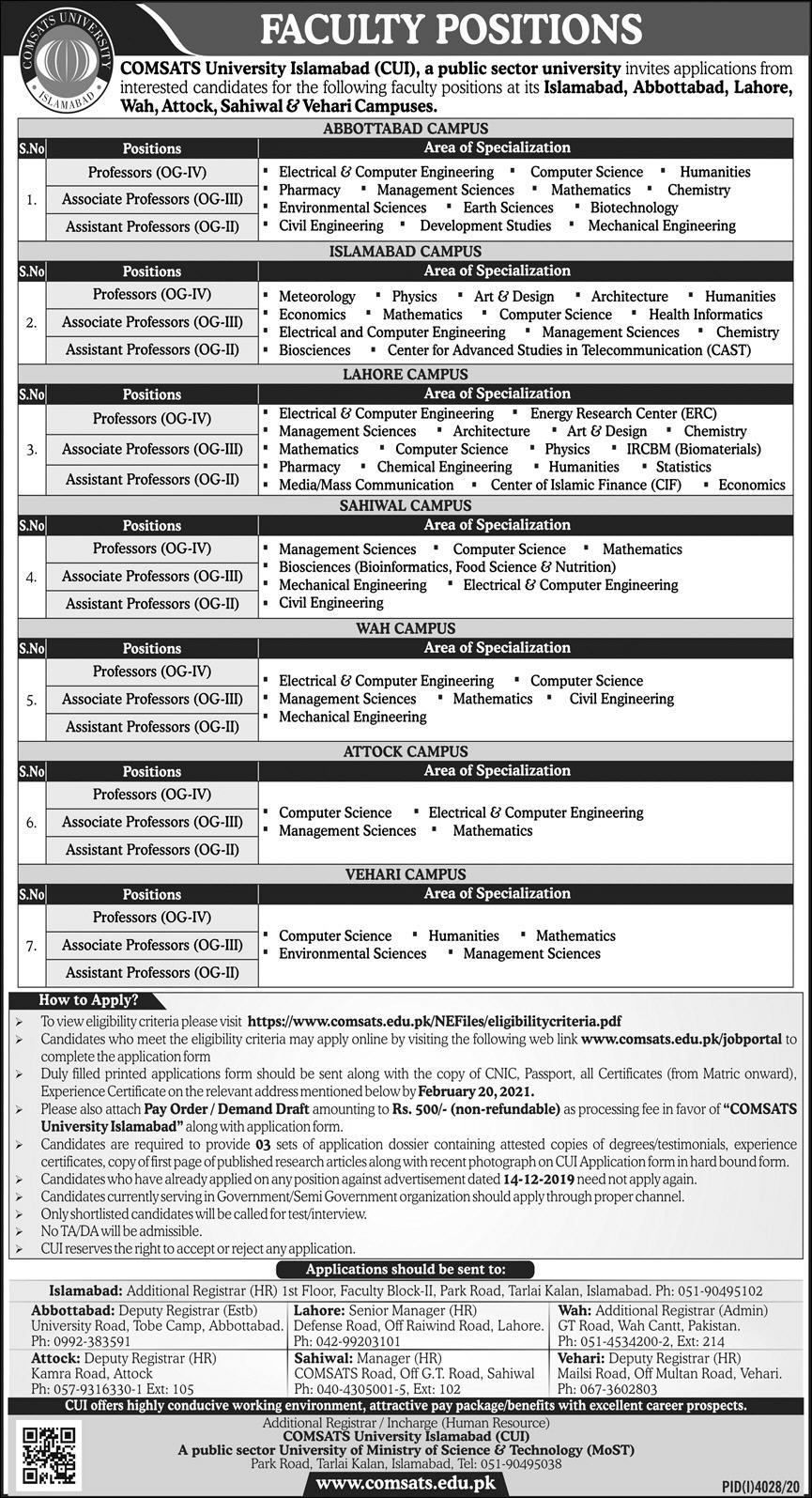 Comstats University Islamabad Jobs in Pakistan 2021