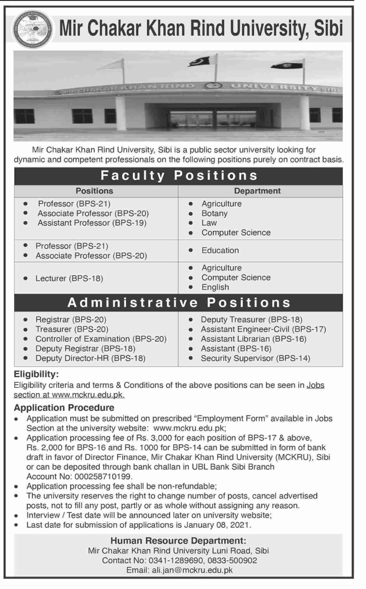 MIR Chakar Khan Rind University Jobs 2021 Latest