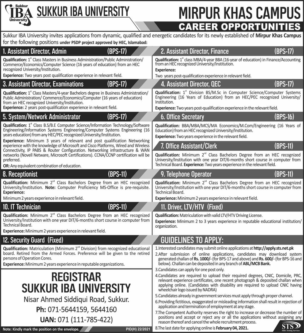 STS Jobs 2021 in Sukkur IBA University