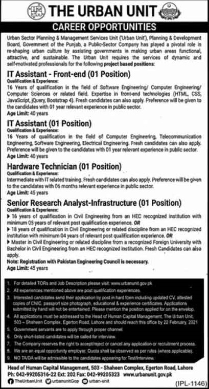The Urban Unit 2021 Jobs in Punjab for IT Assistant