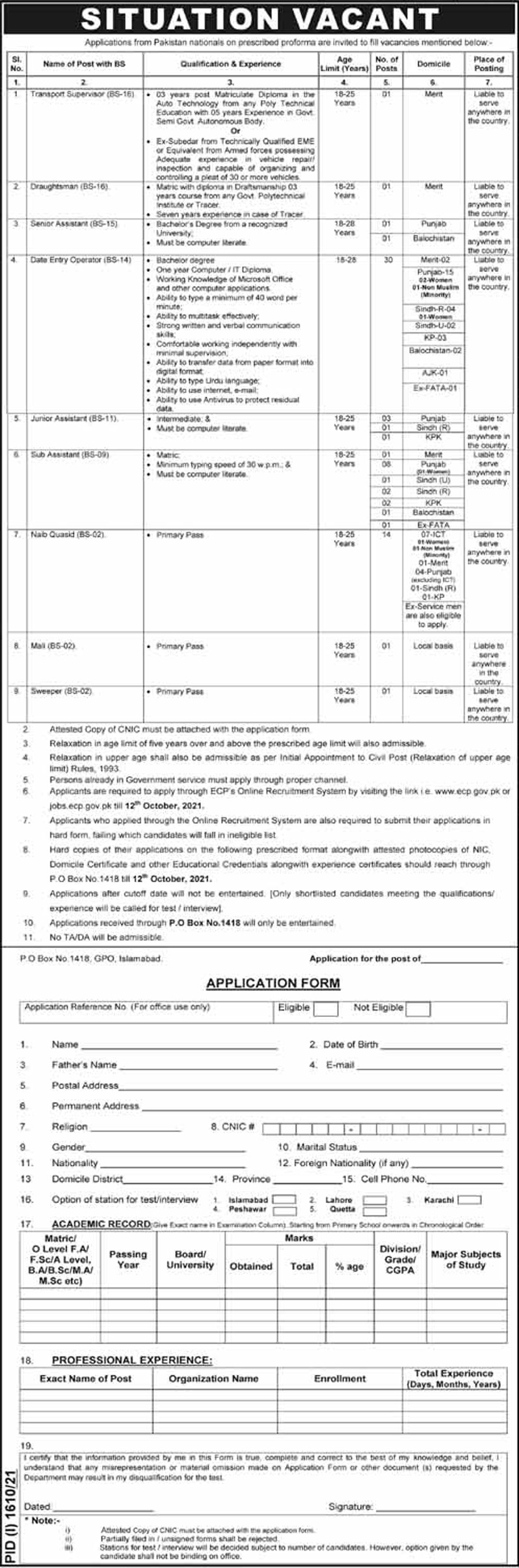 Election Commission of Pakistan ECP Jobs 2021
