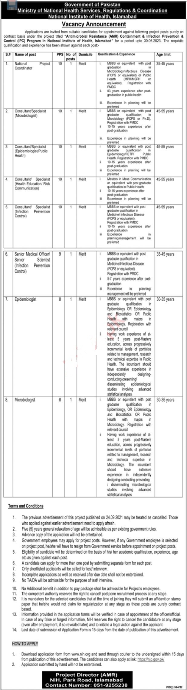 ministry of national health services jobs 2022.