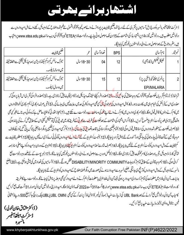 district health officer dho mansehra jobs 2022