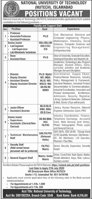 Jobs in Islamabad The National University of Technology