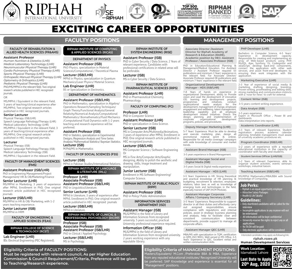Jobs in Punjab Riphah International University