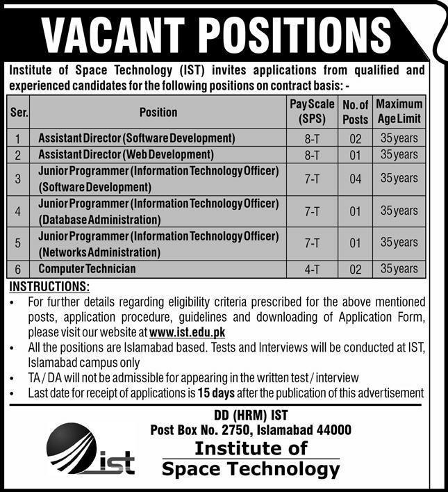 Latest Jobs in Islamabad Institute of Space Technology 
