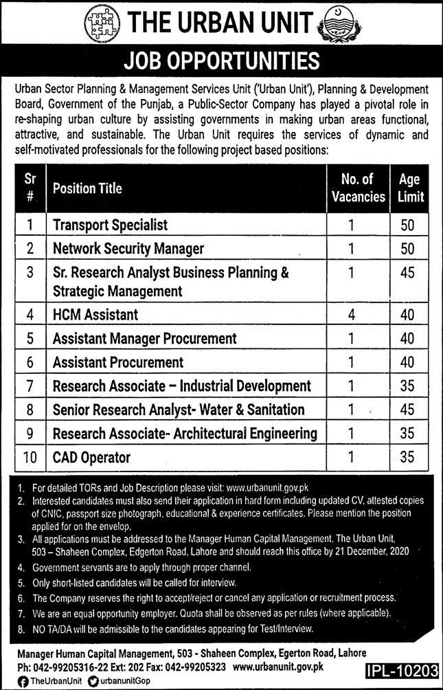 Government Jobs in Lahore The Urban Unit