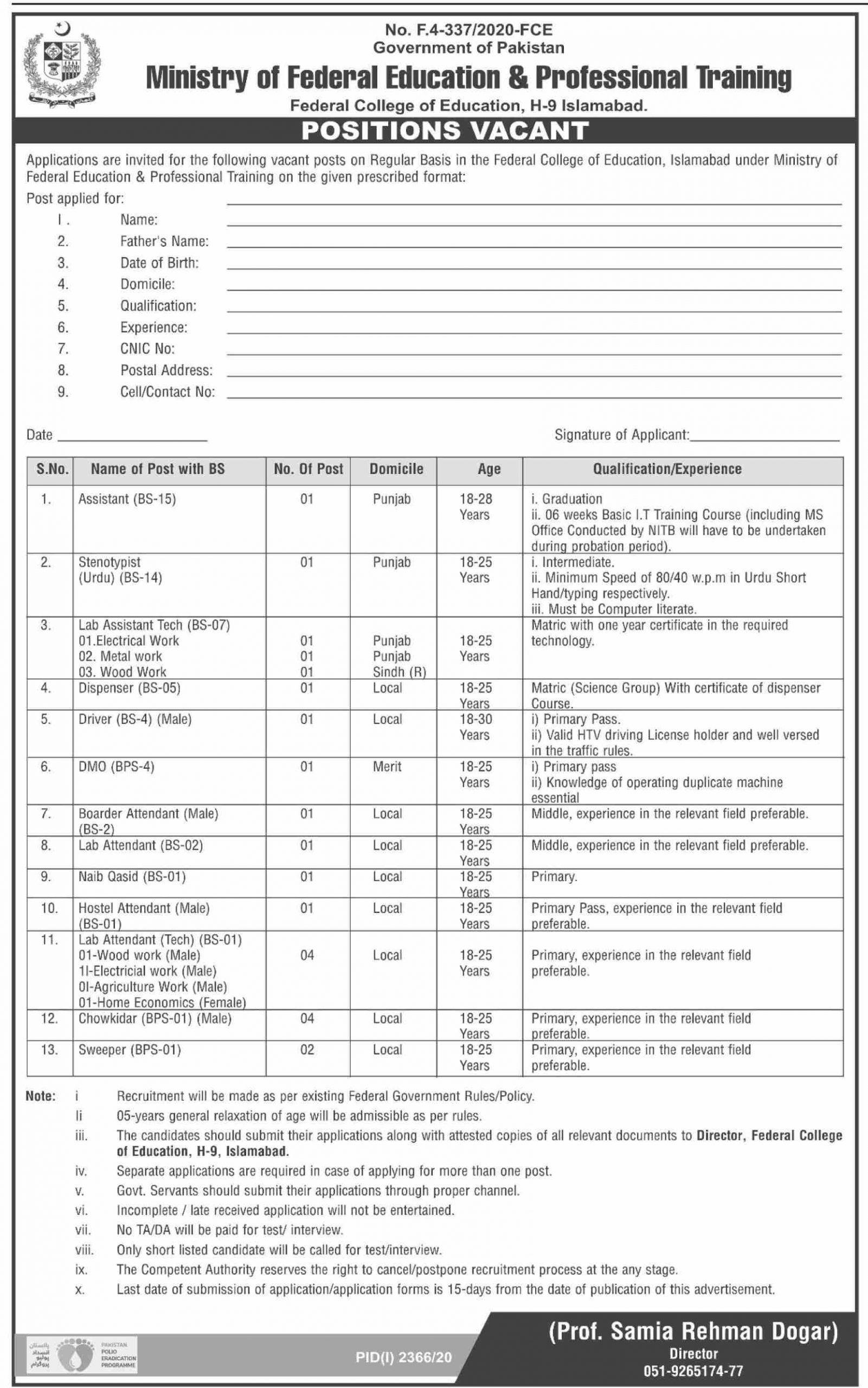 Government Jobs in Ministry of Federal Education 