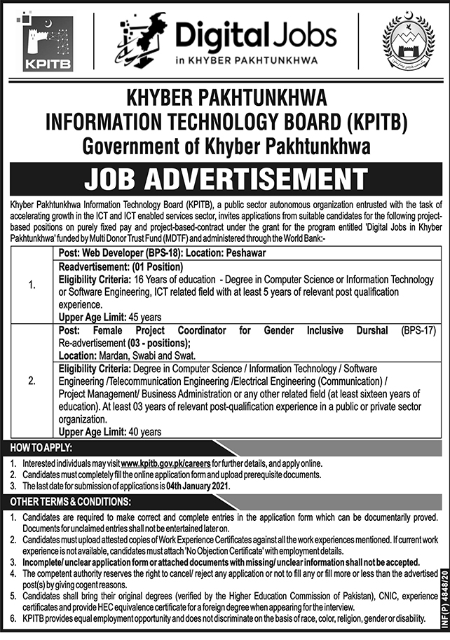 KPITB Jobs in KPK Information Technology Board