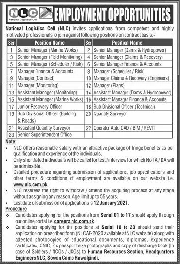 National Logistics Cell NLC Jobs in Rawalpindi 2021