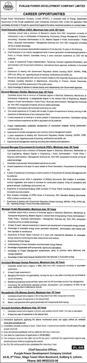 Government Jobs in Punjab Power Development Company