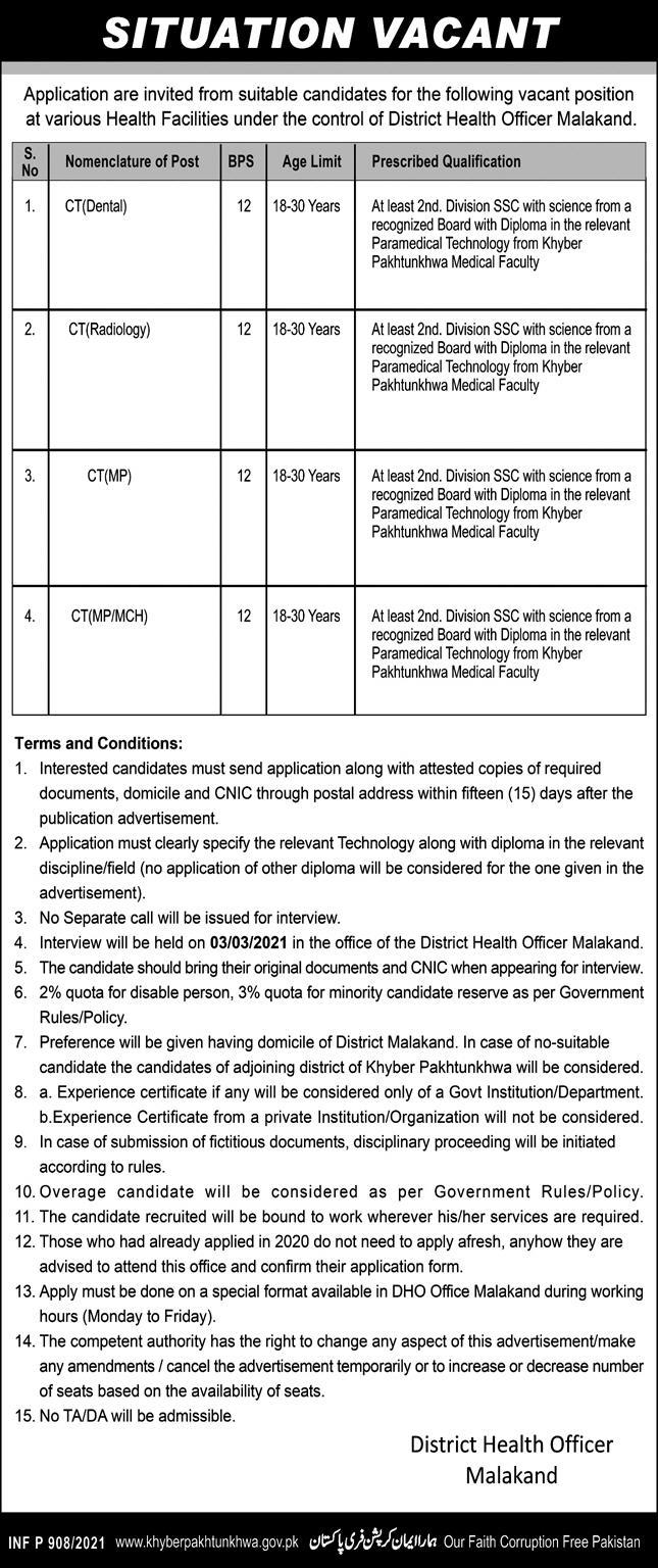 Govt Jobs in District Health Officer Malakand