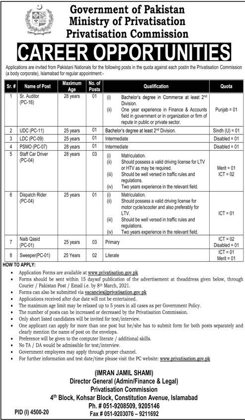 Govt Jobs in Ministry of Privatization Commission