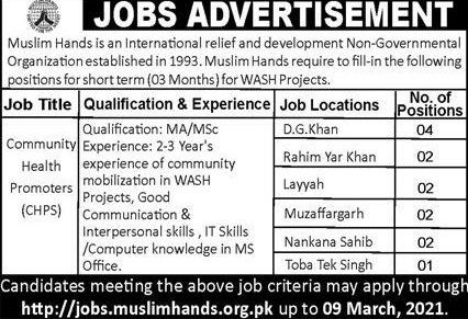 Muslim Hands Organization Punjab Jobs
