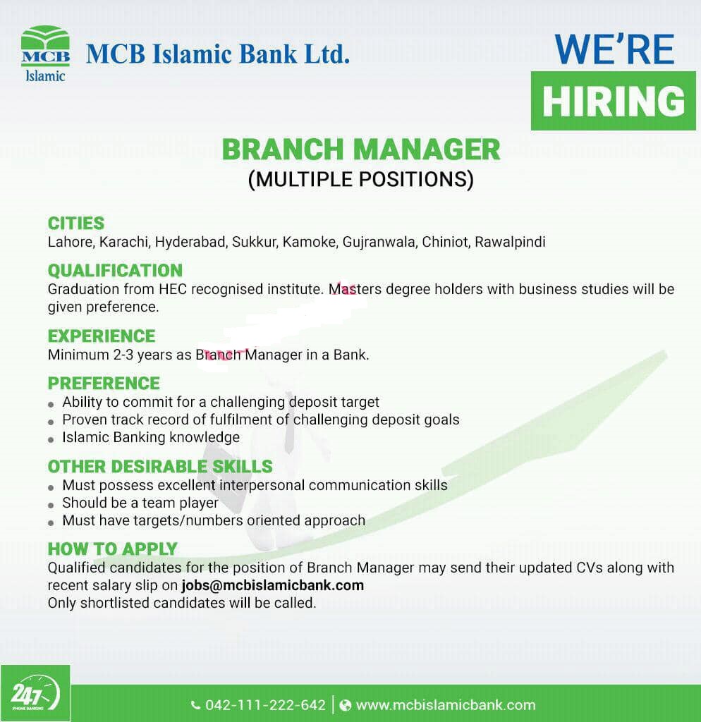 MCB Bank Jobs 2021 Islamic Bank Limited 
