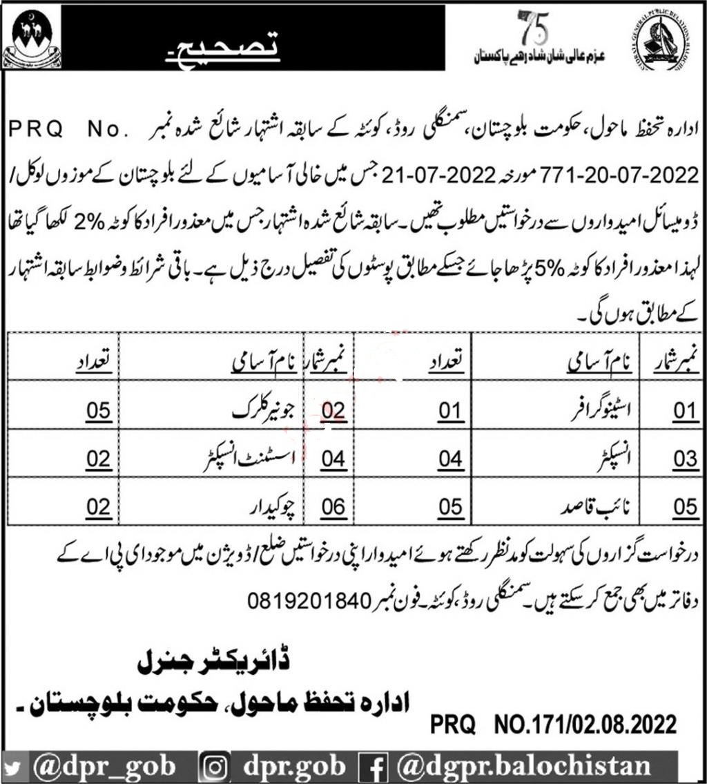 jobs in balochistan environmental protection agency
